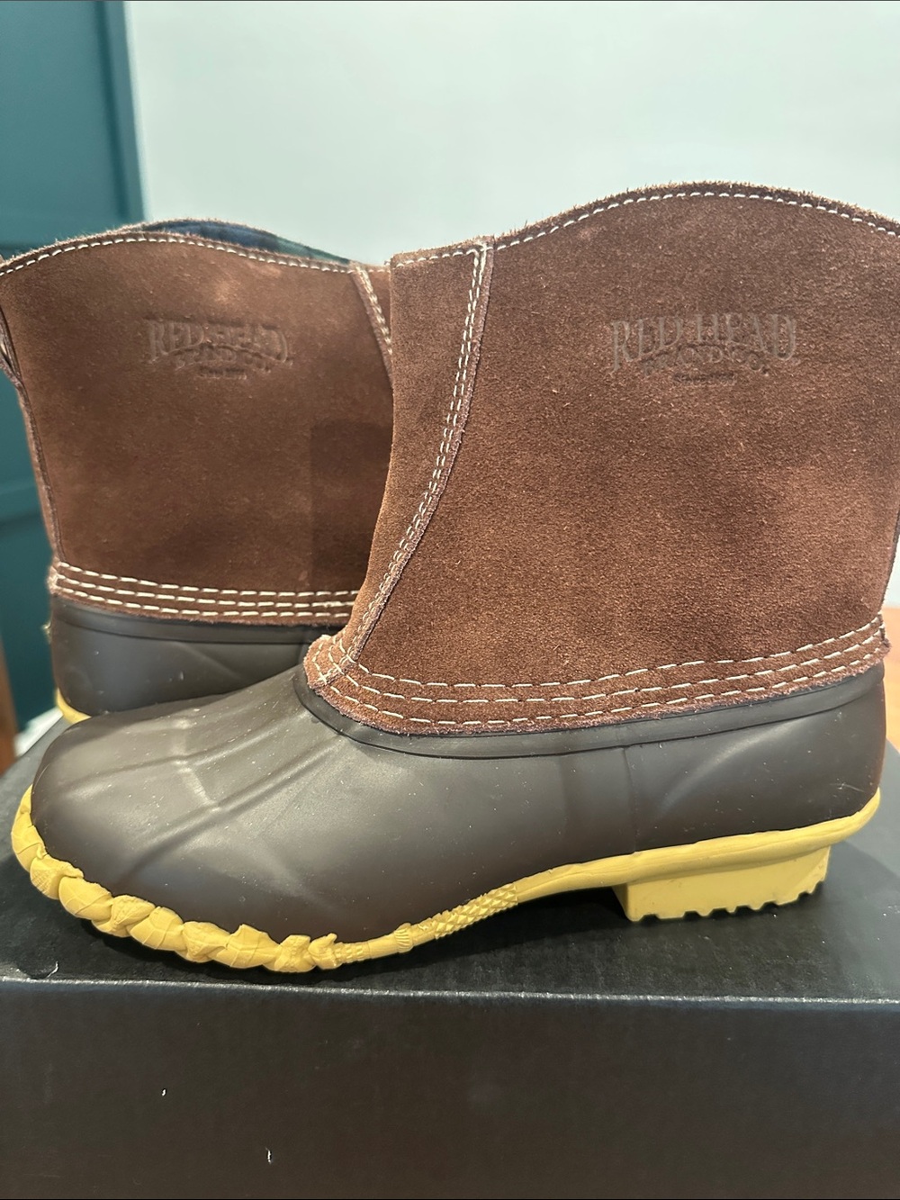 RedHead Brown Suede & Dark Brown Duck Boots with Yellow Sole